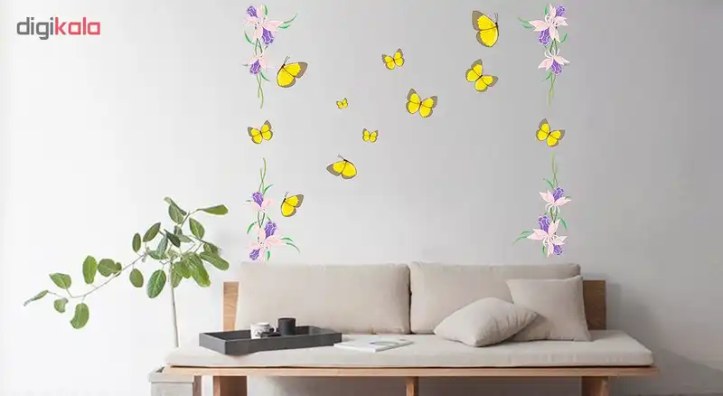 استیکر دیواری طرح گل و پروانه کد 2