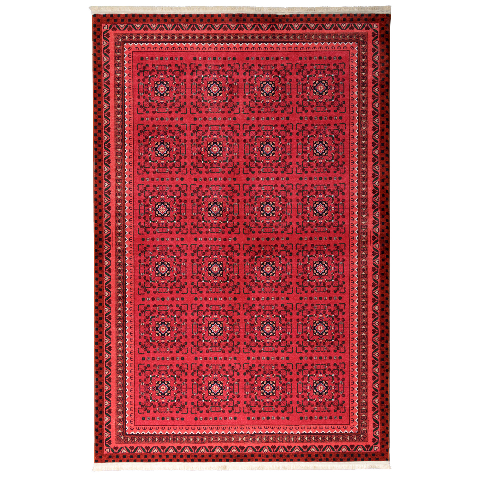 فرش ماشینی محتشم طرح سنتی ترکمن کد 100312 زمینه قرمز