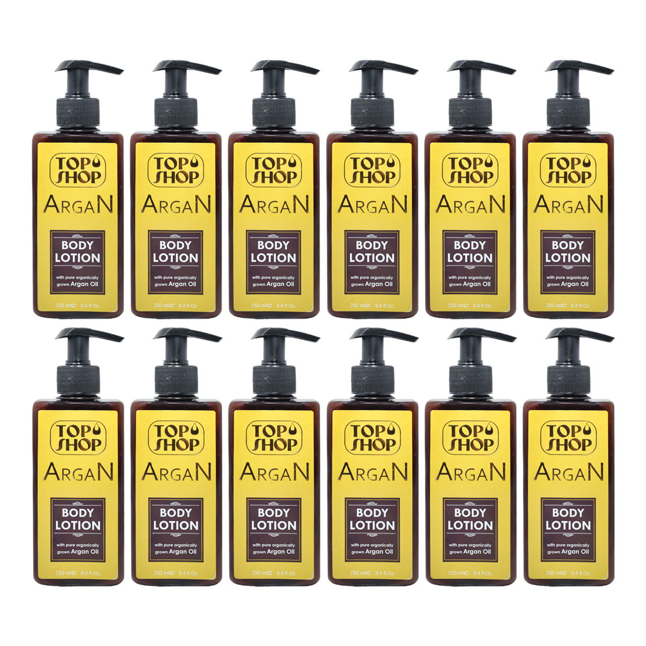 لوسیون بدن تاپ شاپ مدل Argan Oil حجم 250 میلی لیتر مجموعه 12 عددی