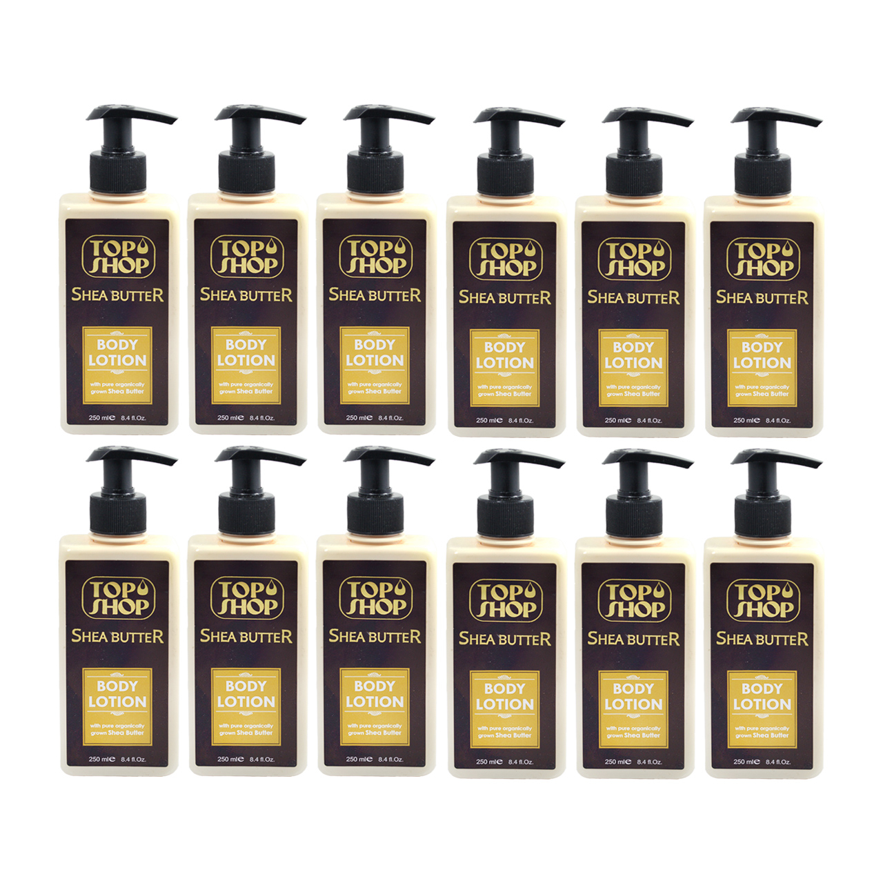 لوسیون بدن تاپ شاپ مدل Shea Butter حجم 250 میلی لیتر مجموعه 12 عددی