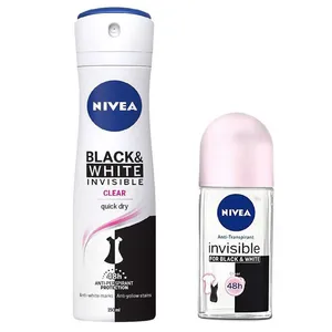 اسپری ضد تعریق زنانه نیوآ مدل Black & White invisible حجم 150 میلی لیتر به همراه رول ضد تعریق حجم 50 میلی لیتر