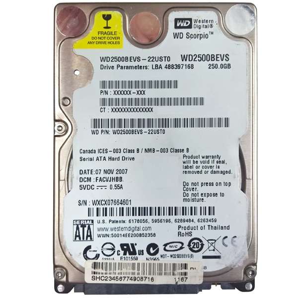 هارددیسک اینترنال وسترن دیجیتال مدل WD2500BEVS ظرفیت 250 گیگابایت هارددیسک اینترنال وسترن دیجیتال مدل WD2500BEVS ظرفیت 250 گیگابایت