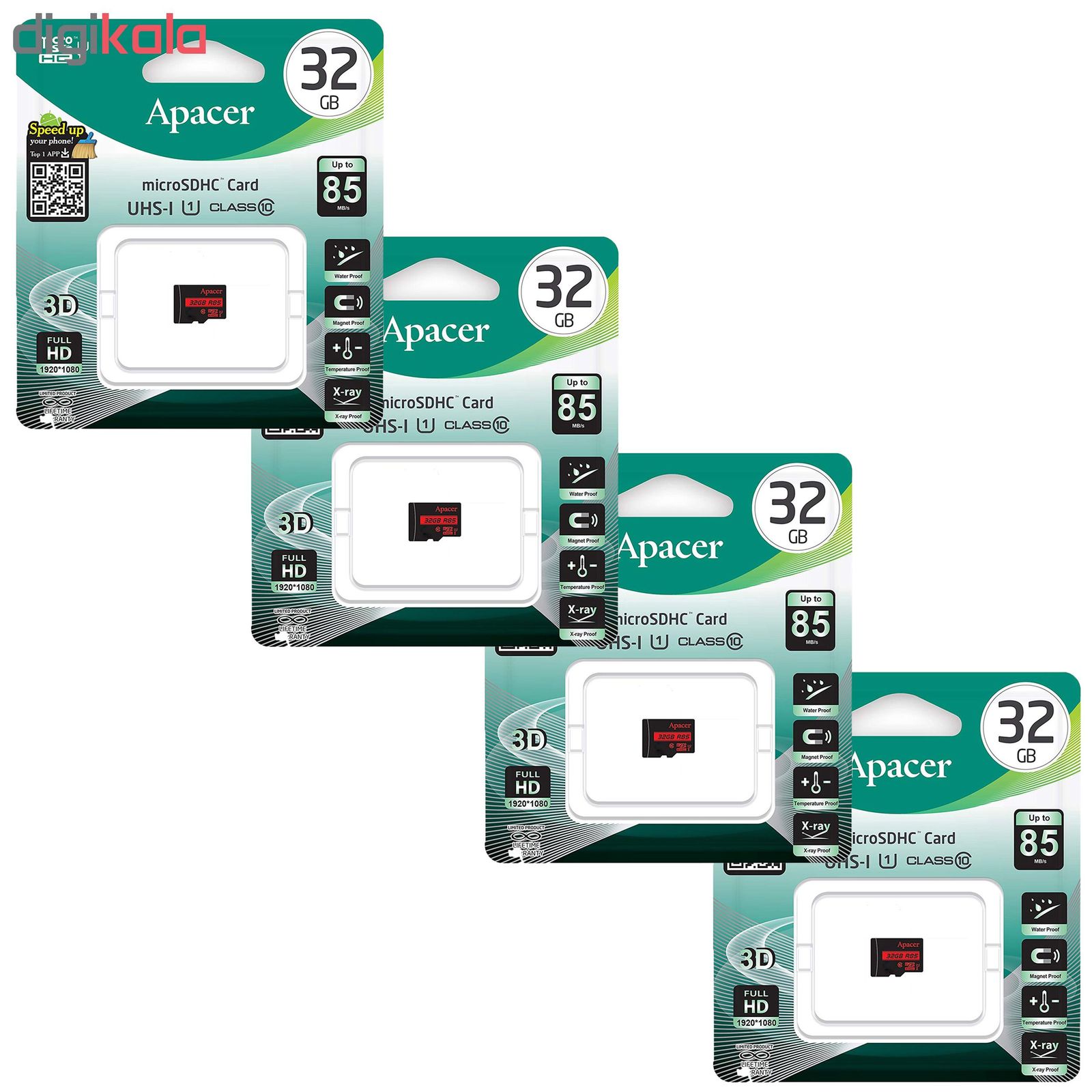 خرید کارت حافظه microSDHC اپیسر مدل AP32G کلاس 10 استانداردUHS-I U1 سرعت 85MBps ظرفیت 32 گیگابایت بسته 4 عددی با قیمت مناسب