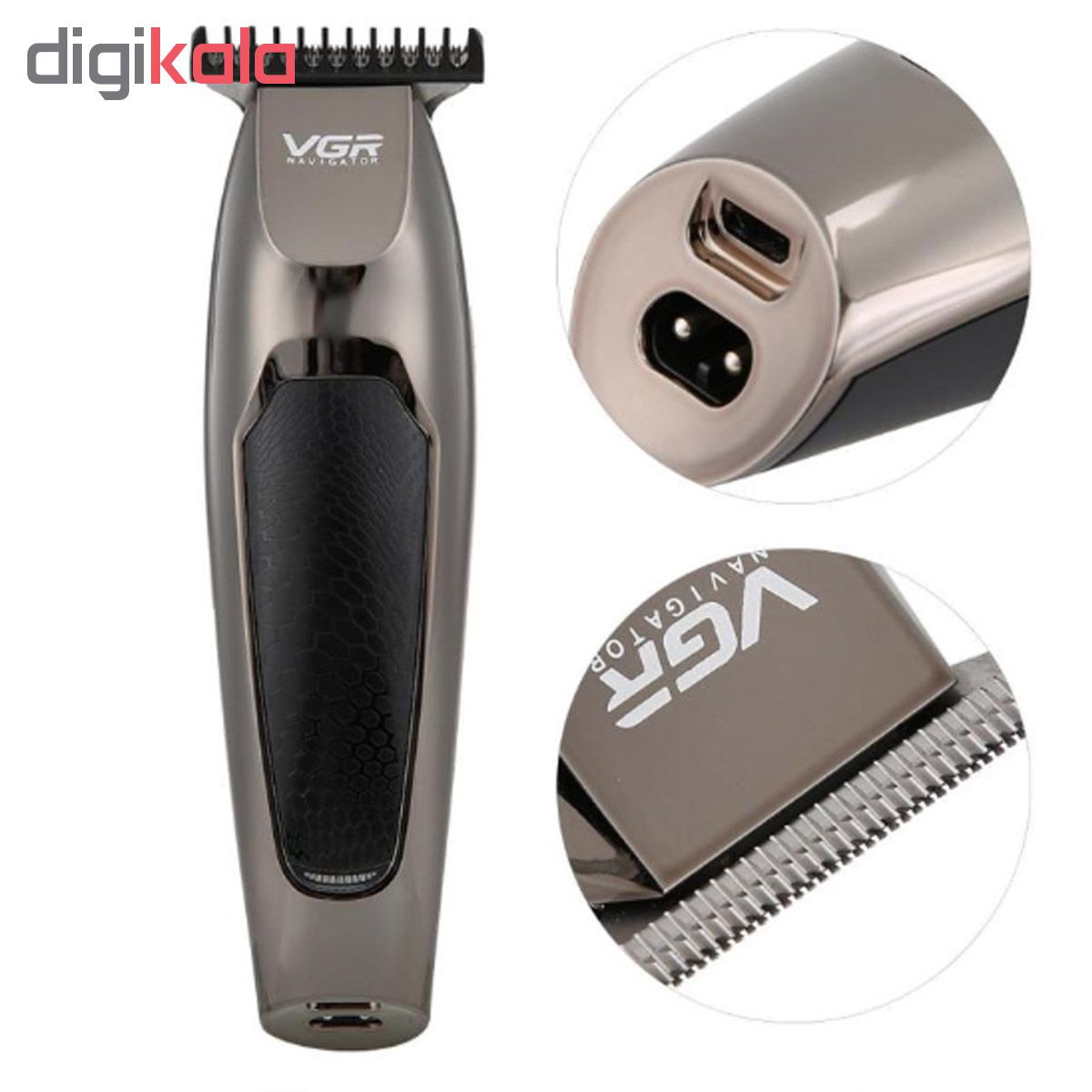 ماشین اصلاح موی صورت تریمر وی جی آر مدل V-030، با قابلیت شارژ شدن سریع، دارای سری قابل شست‌وشو و طراحی ارگونومیک، منبع انرژی برق و باتری، اندازه اصلاح 0 تا 10 میلی‌متر، جنس تیغه استیل ضد زنگ، مدت زمان شارژ 75 دقیقه و مدت زمان استفاده پس از شارژ 100 دقیقه