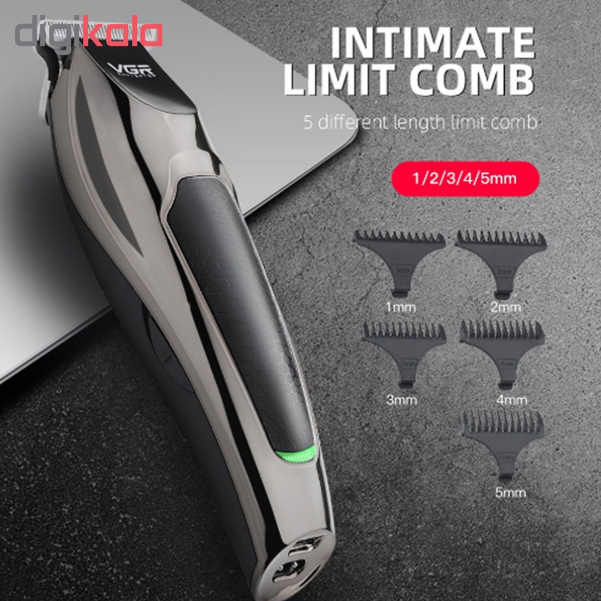 ماشین اصلاح موی صورت تریمر وی جی آر مدل V-030، با قابلیت شارژ شدن سریع، دارای سری قابل شست‌وشو و طراحی ارگونومیک، منبع انرژی برق و باتری، اندازه اصلاح 0 تا 10 میلی‌متر، جنس تیغه استیل ضد زنگ، مدت زمان شارژ 75 دقیقه و مدت زمان استفاده پس از شارژ 100 دقیقه