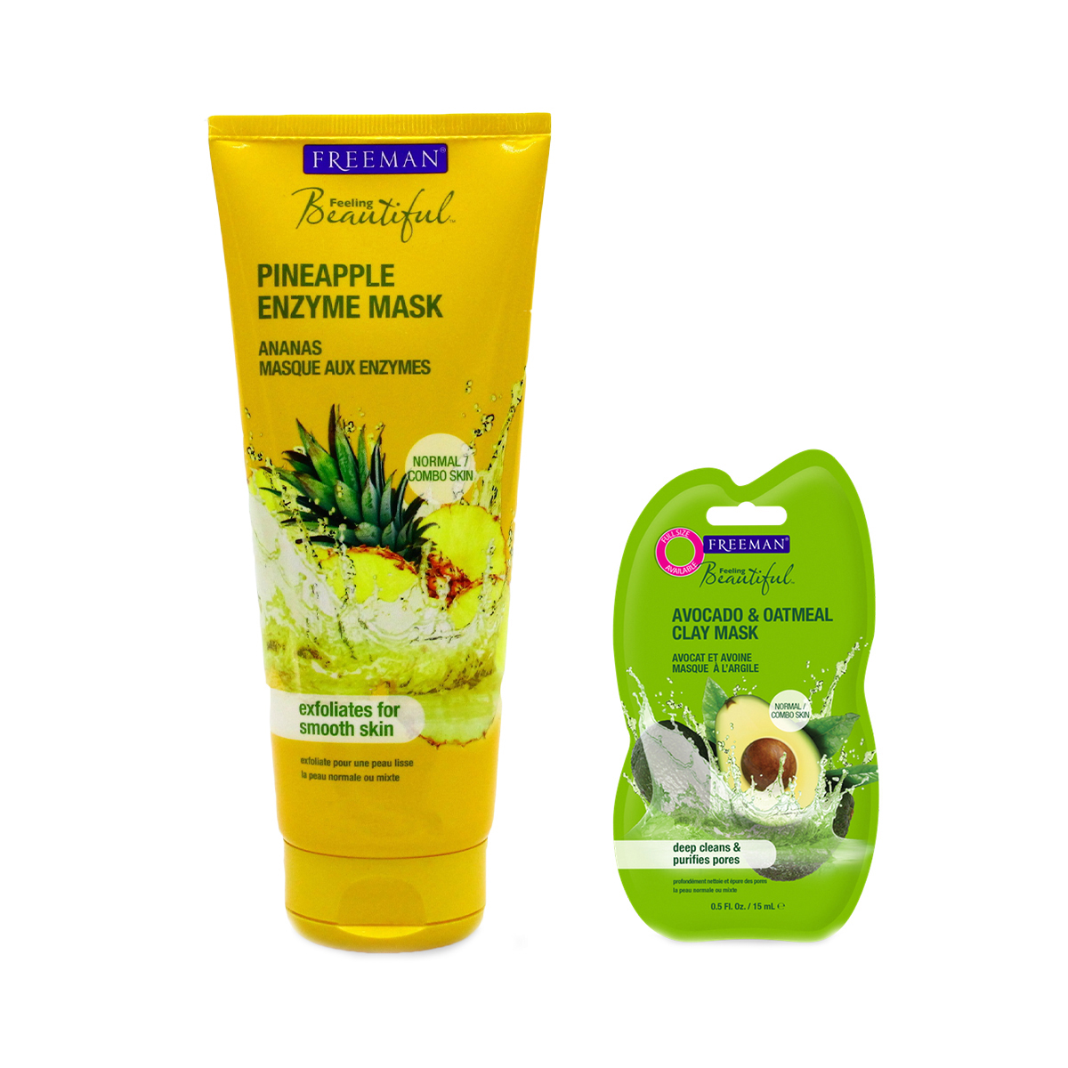 ماسک صورت فریمن مدل آناناس حجم 150 میلی لیتر به همراه ماسک صورت مدل جو و آووکادو حجم 15 میلی لیتر