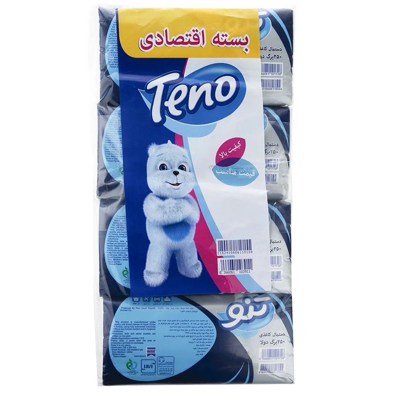 دستمال کاغذی 250 برگ تنو مدل Soft بسته 8 عددی
