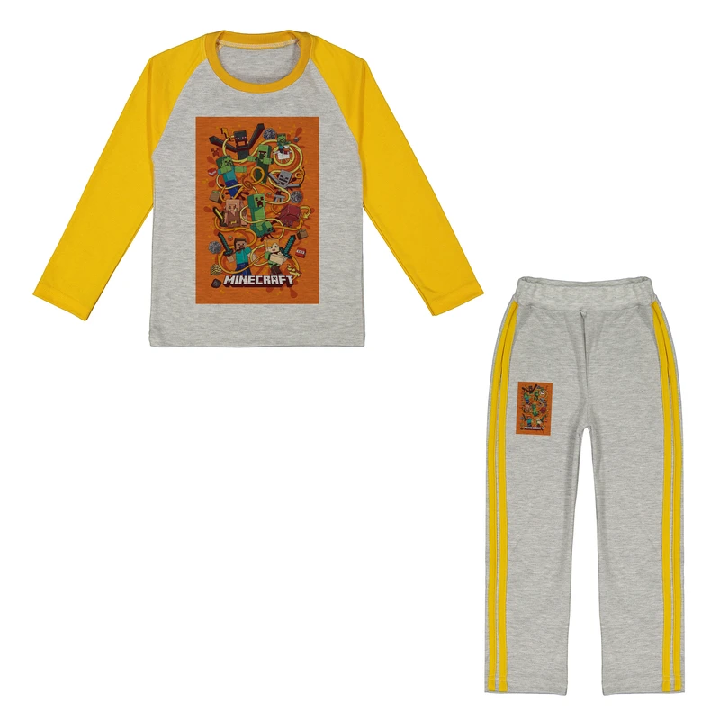 ست تی‌شرت آستین بلند و شلوار راحتی پسرانه مدل ماین کرافت کد P25