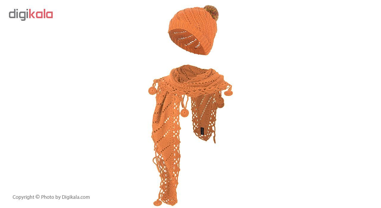ست کلاه و شال گردن دخترانه ثمین مدل Smart رنگ نارنجی -  - 8