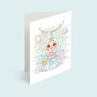 کارت دعوت کیوت استار مدل تولد تم دختر و پیشی مجموعه 6 عددی