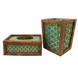 ست سطل و جعبه دستمال کاغذی حصیر بافی مدل  BMBO 101