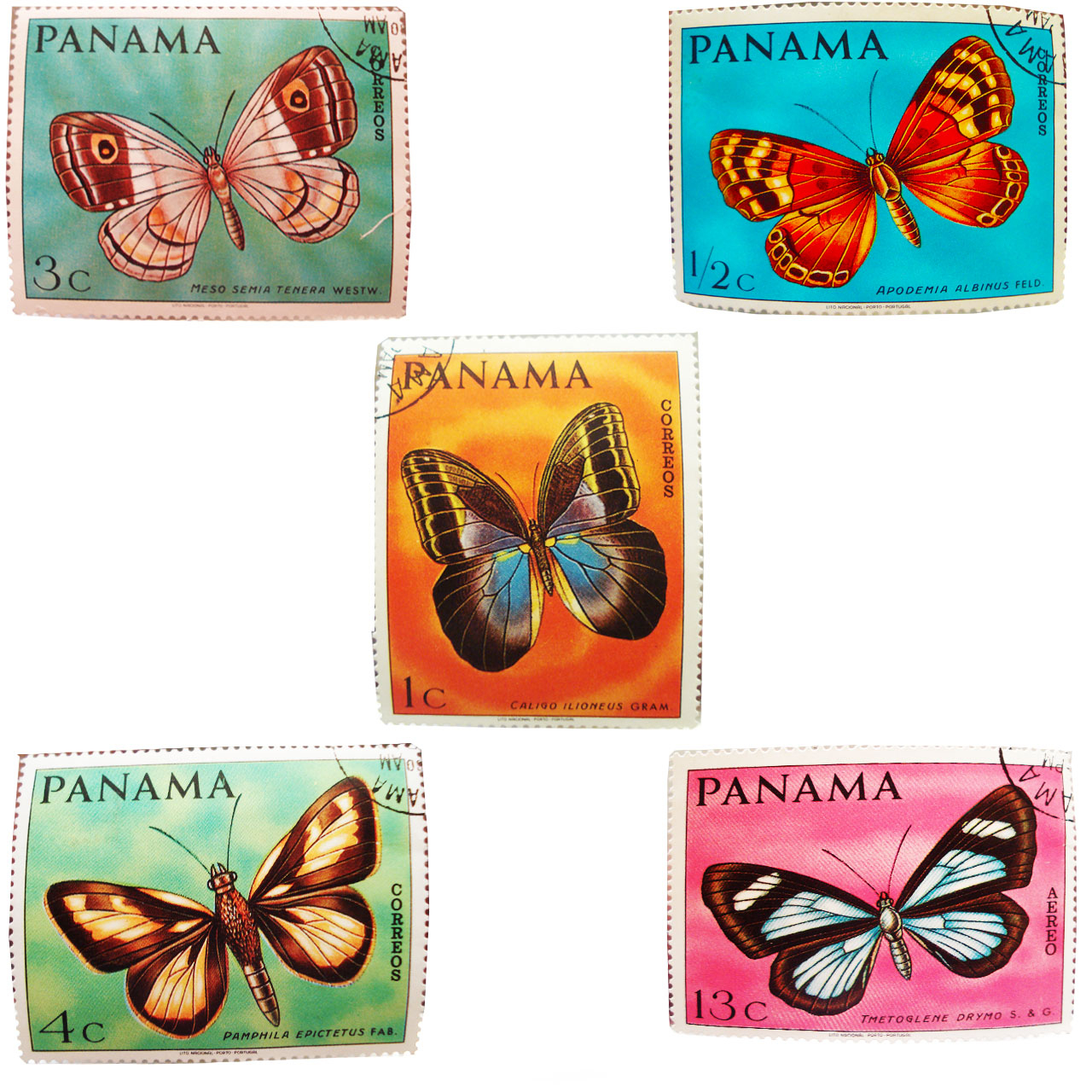 تمبر یادگاری سری حشرات مدل butterfly مجموعه 5 عددی