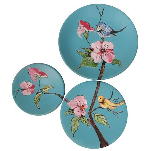 بشقاب دیوارکوب سفالی طرح پرنده کد D56-A مجموعه 3 عددی