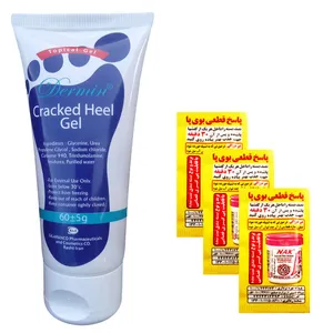 ژل رفع ترک پا درمین مدل Cracked Heel وزن 60 گرم همراه با پودر بوگیر کفش ناک 3 بسته 2 گرمی