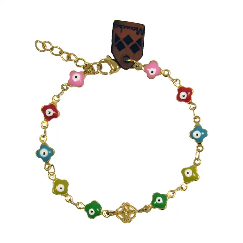 دستبند طلا 18 عیار دخترانه مانچو طرح چشم نظر کد bfg159