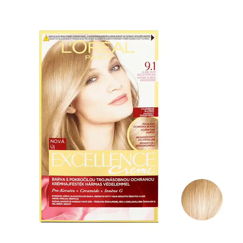 کیت رنگ مو لورآل مدل Excellence شماره 9.1 حجم 48 میلی لیتر رنگ بلوند دودی