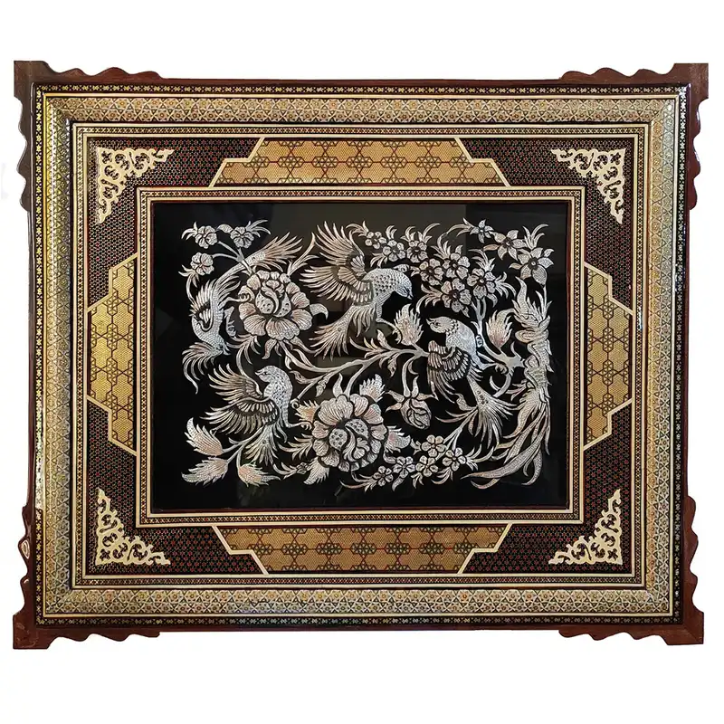 تابلو قلم زنی طرح گل و مرغ کد 1001