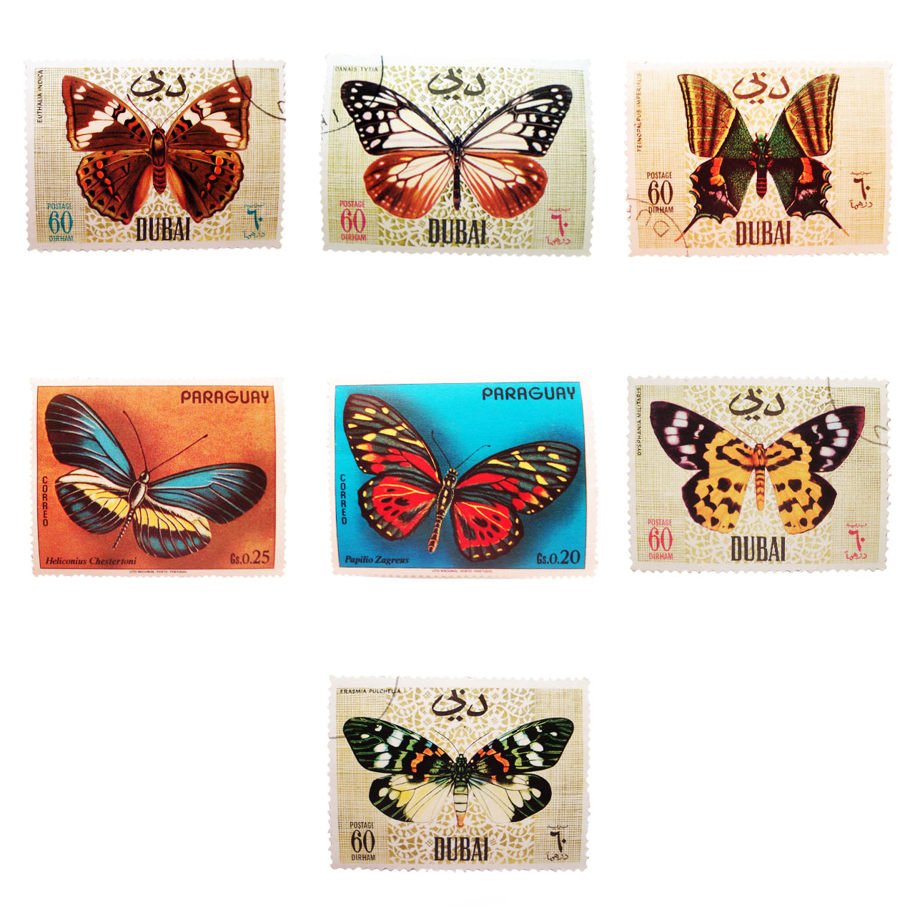 تمبر یادگاری سری تابلو نقاشی مدل butterfly3d بسته 7 عددی