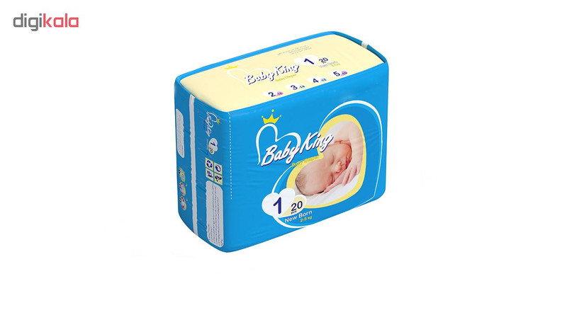 پوشک بیبی کینگ کد 01  سایز 1 بسته 20 عددی به همراه 4 عدد پوشک سفری رایگان