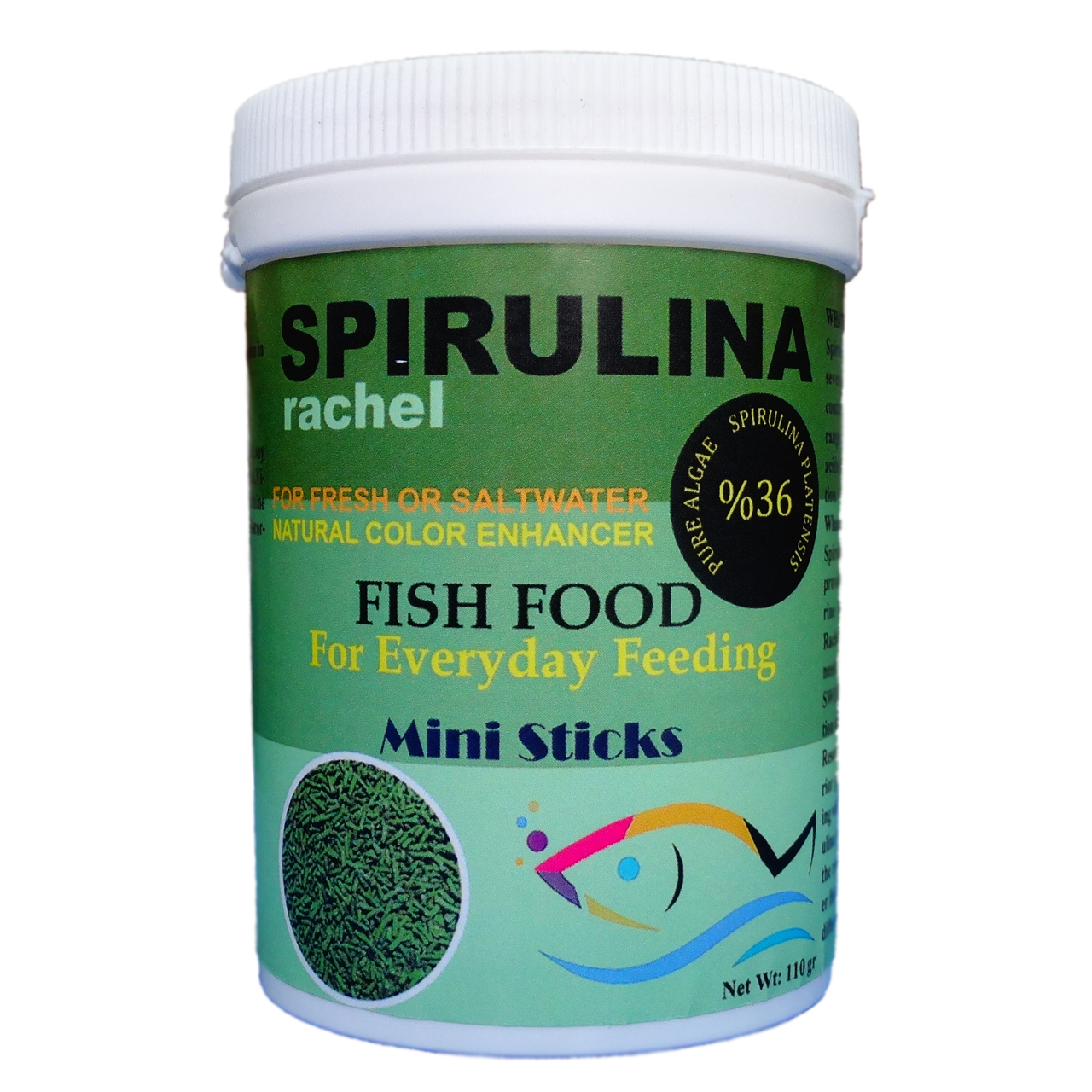 غذای ماهی اسپیرولینا مدل راشل وزن 110 گرم