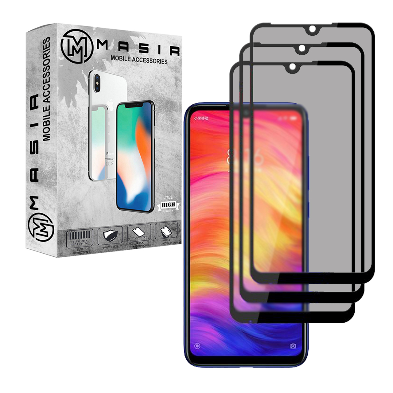 محافظ صفحه نمایش حریم شخصی مسیر مدل MGFPV-3 مناسب برای گوشی موبایل شیائومی Redmi Note 7 بسته سه عددی