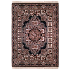 فرش ماشینی زمرد مشهد مدل حوض نقره زمینه سورمه ای