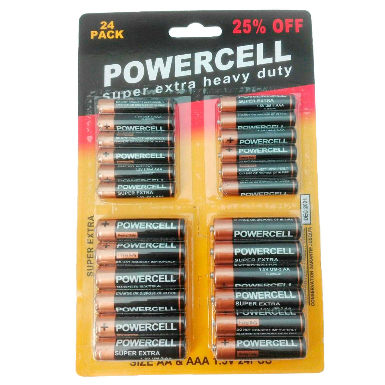 باتری قلمی و نیم قلمی پاورسل مدل Super Extra Heavy Duty بسته 24 عددی