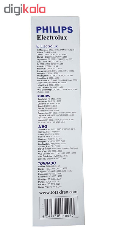 کیسه جاروبرقی توتک مدل 11007 بسته 4 عددی مناسب برای جاروبرقی های فیلیپس و آاگ و الکترولوکس