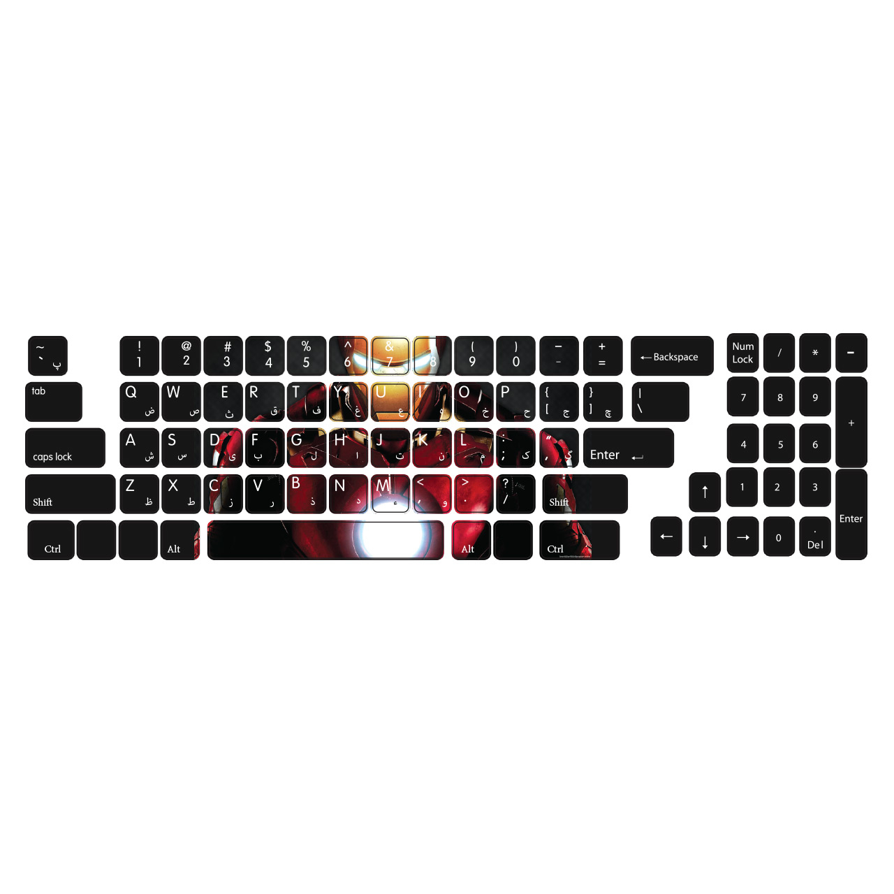 برچسب  حروف فارسی کیبورد طرح Iron Man  کد ۱۰۳