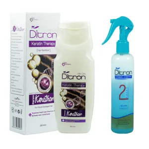 شامپو مو دیترون مدل keratin حجم 200 میلی لیتر به همراه اسپری مو حجم 250 میلی لیتر