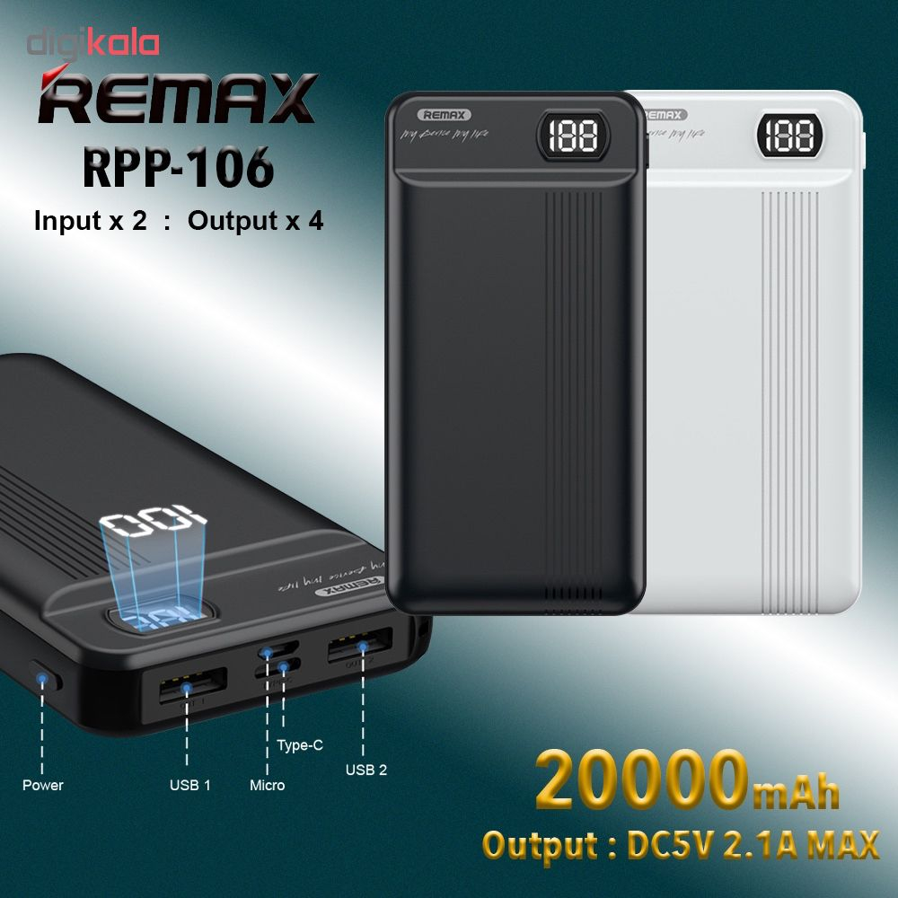 شارژر همراه ریمکس مدل RPP-106 ظرفیت 20000 میلی آمپر ساعت