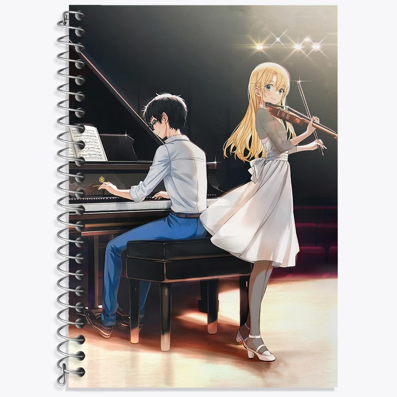 دفتر زبان 50 برگ خندالو مدل دو خط طرح آریما و کائوری انیمه دروغ تو در آوریل کد 32458