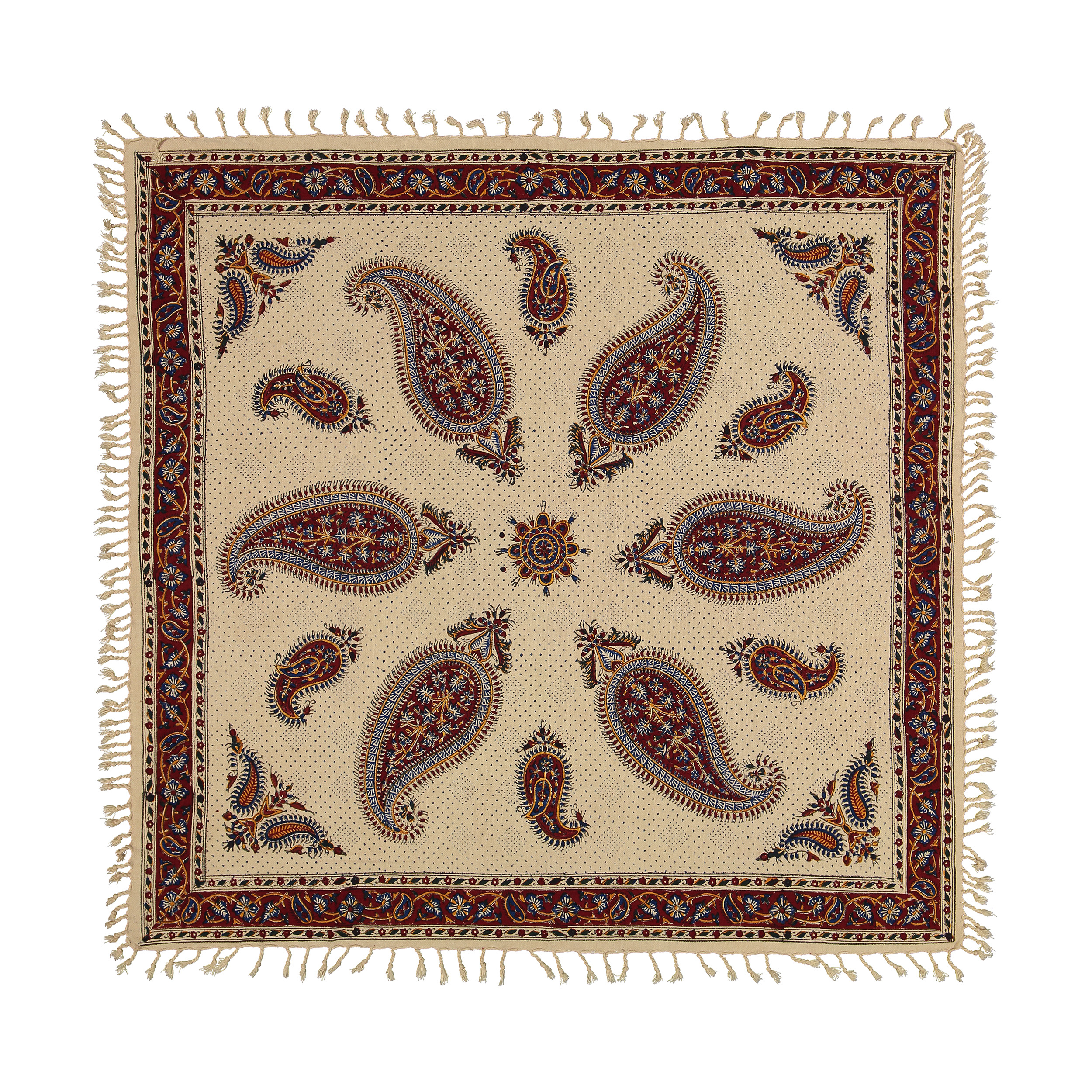 رومیزی قلمکار طرح بته جقه کد 21 سایز 80 × 80 سانتی‌ متر