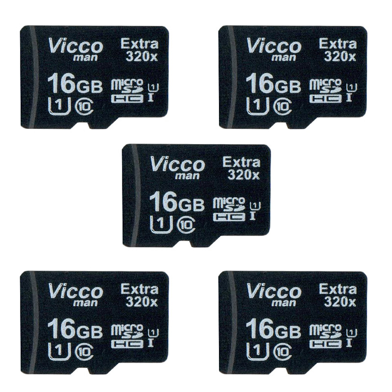تصویر کارت حافظه microSDHC ویکومن مدل Extre 320X کلاس 10 استاندارد UHS-I U1 سرعت48MBps ظرفیت 16 گیگابایت بسته 5 عددی