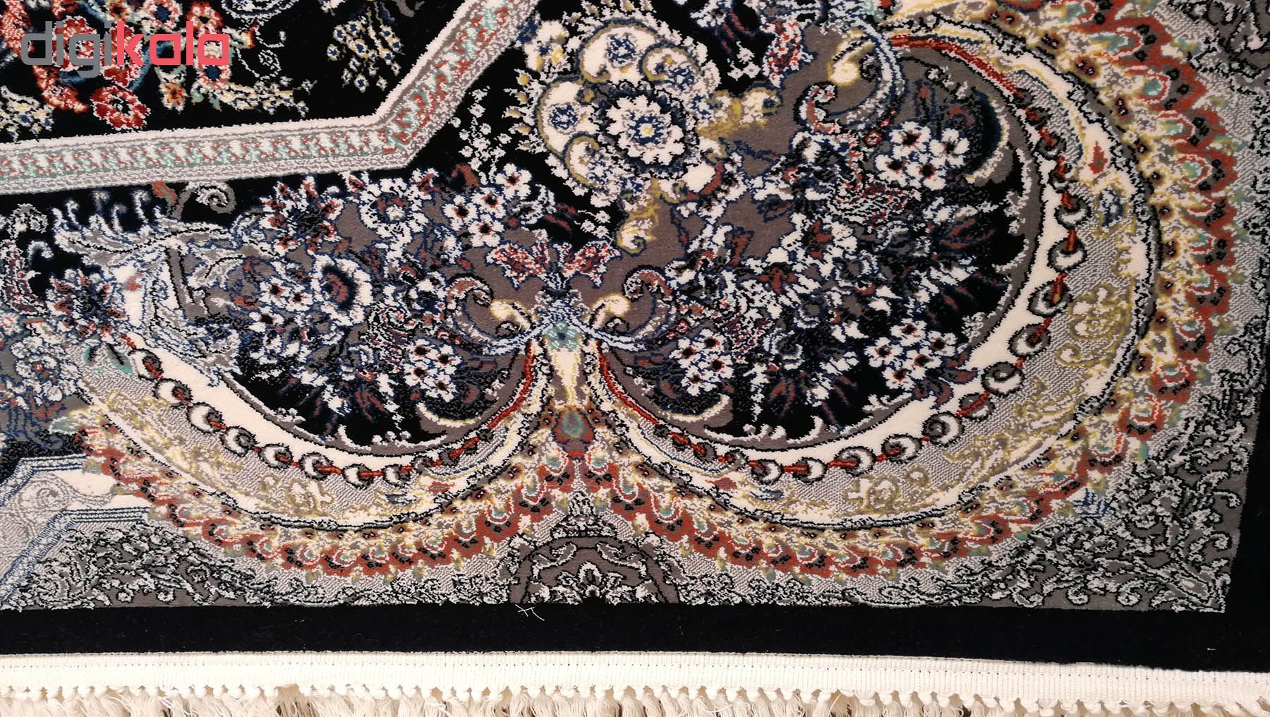 فرش ماشینی زمرد مشهد مدل تاج الماس زمینه سورمه ای