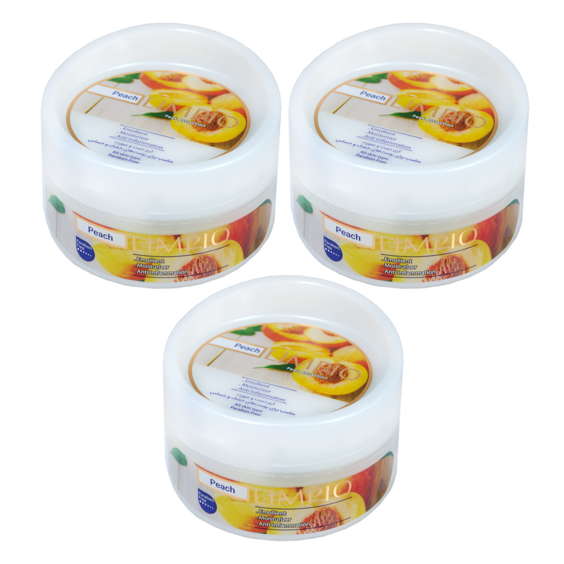 کرم مرطوب کننده لیمپیو مدل Peach حجم 200 میلی لیتر مجموعه 3 عددی