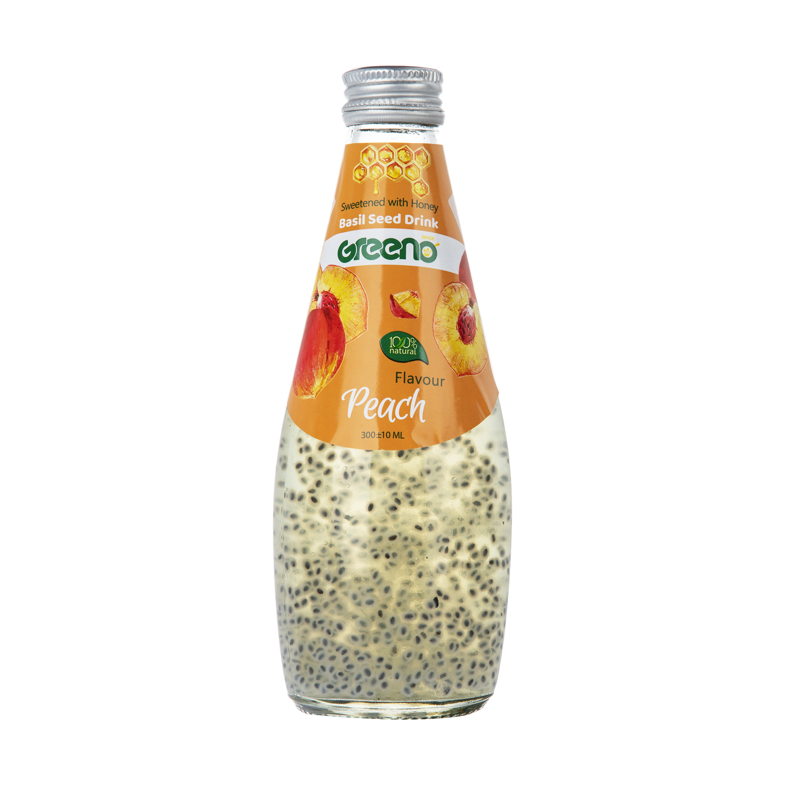 نوشیدنی بذر ریحان گرینو طعم عسل و هلو حجم 300 میلی لیتر