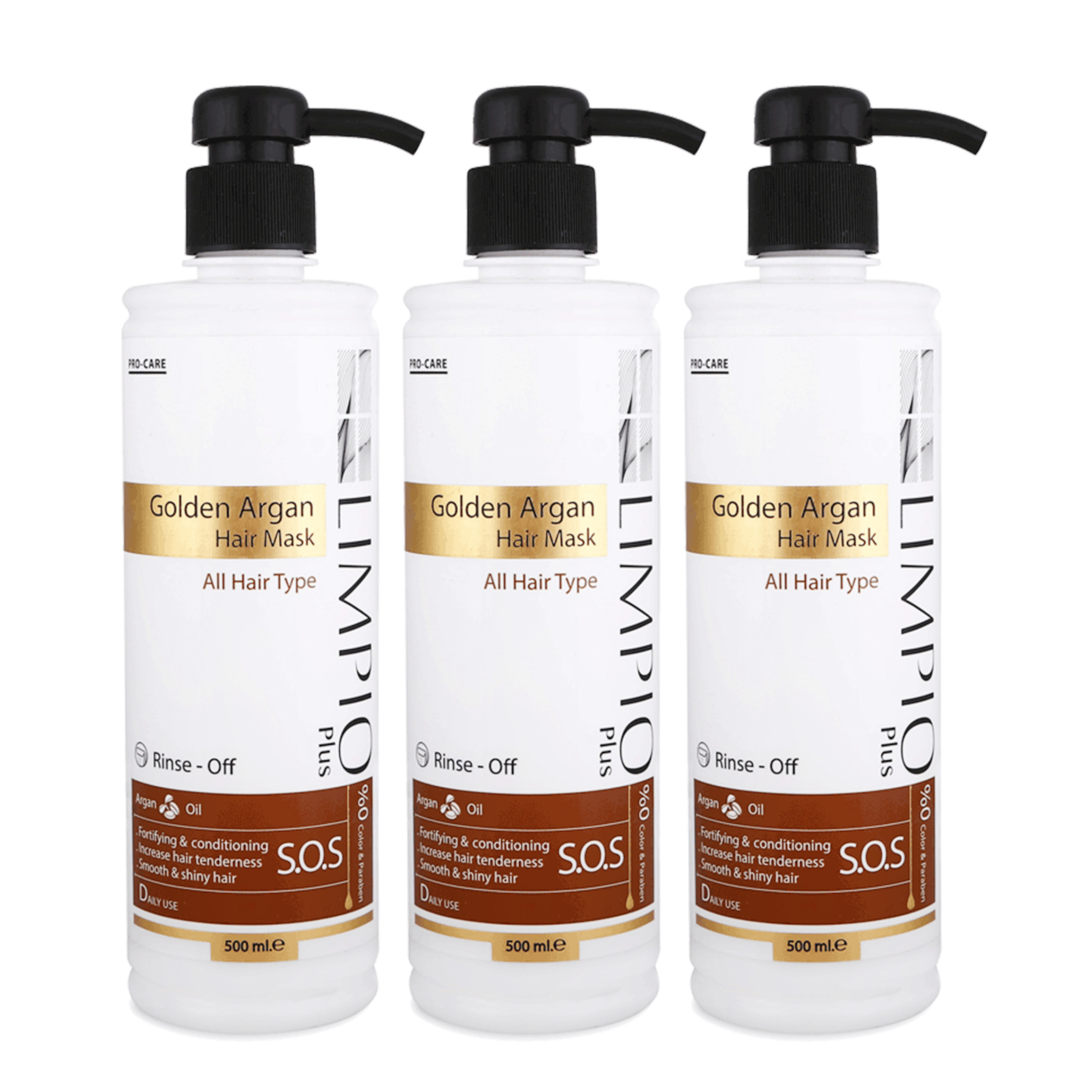ماسک مو لیمپیو مدل Golden Argan حجم 500 میلی لیتر مجموعه 3 عددی