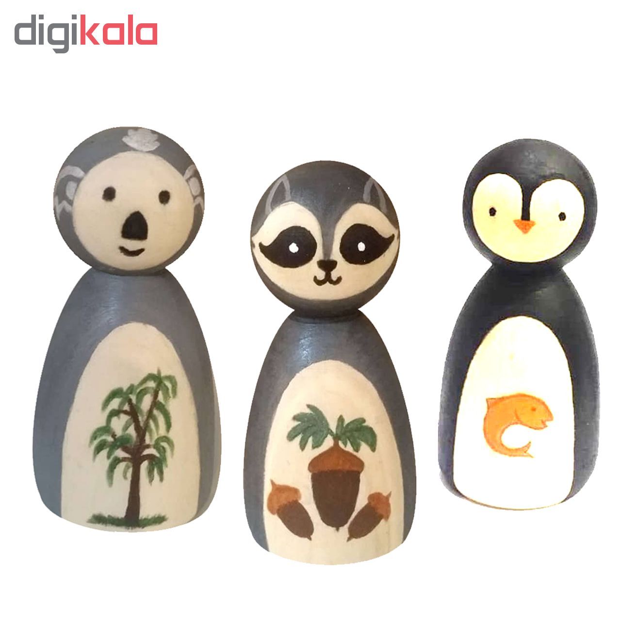 عروسک چوبی طرح پنگوئن و کوالا و را کد 03dprk مجموعه 3 عددی