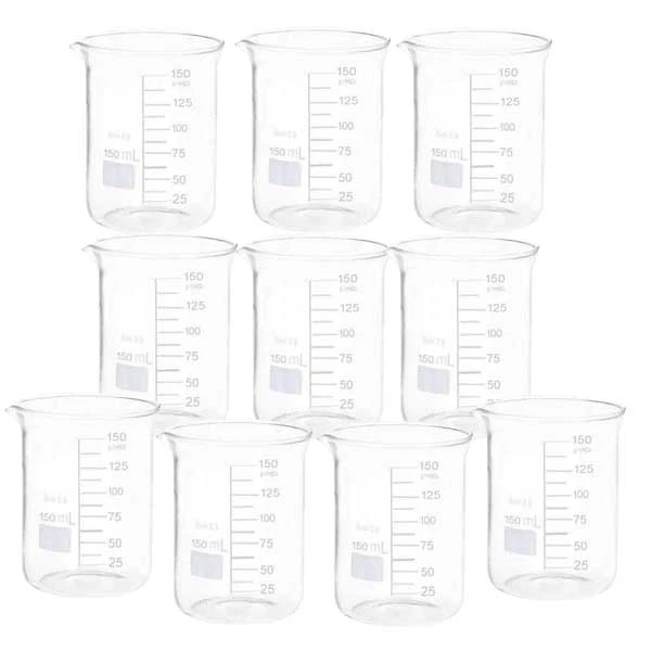 بشر آزمایشگاه مدل beaker ظرفیت 150 میلی لیتر بسته 10 عددی