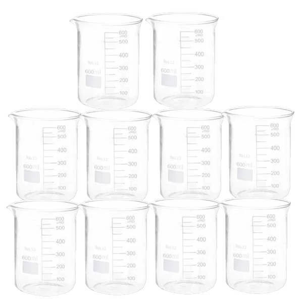 بشر آزمایشگاه مدل beaker ظرفیت 600 میلی لیتر بسته 10 عددی