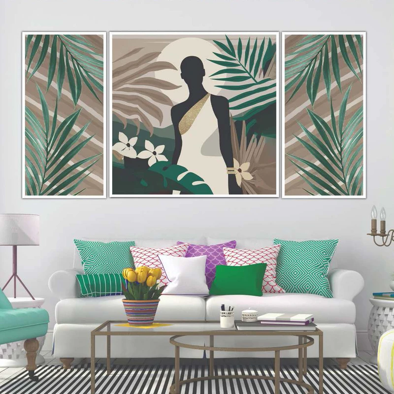 تابلو بکلیت طرح مدرن دیجیتال آرت مدل W-2156 فریم سفید مجموعه 3 عددی