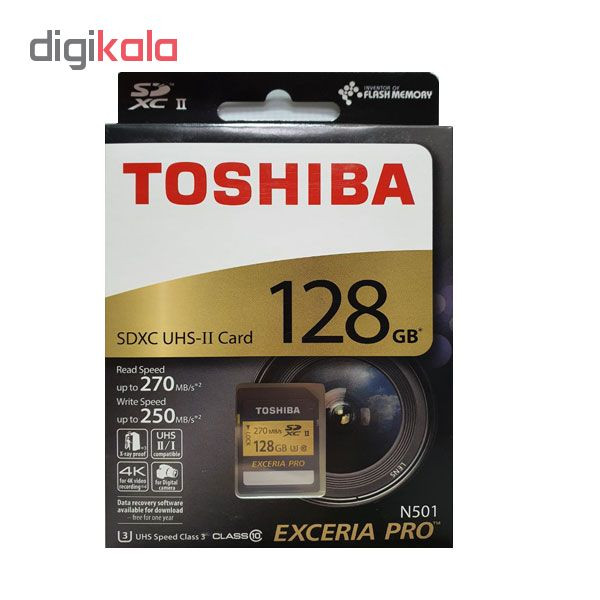کارت حافظه SDXC توشیبا مدل N501Exceria PRO کلاس 10 استاندارد UHS-II سرعت 270MBps ظرفیت 128 گیگابایت