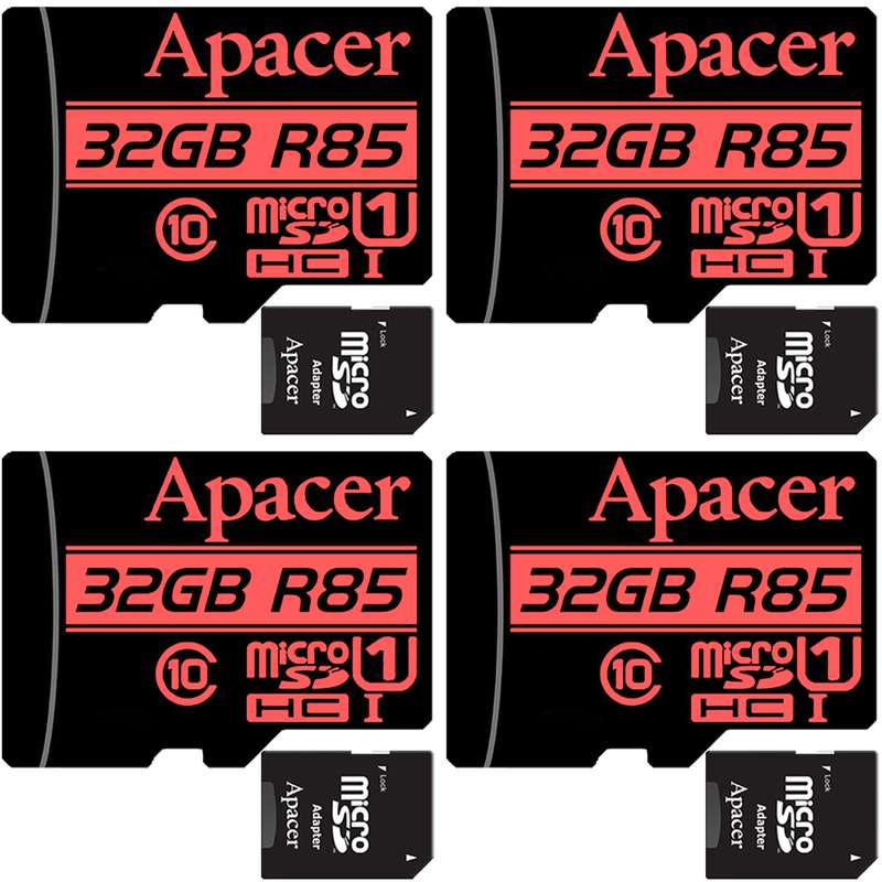 کارت حافظه microSDHC اپیسر مدل AP32G کلاس 10 استاندارد UHS-I U1 سرعت 85MBps ظرفیت 32 گیگابایت به همراه آداپتور SD بسته 4 عددی