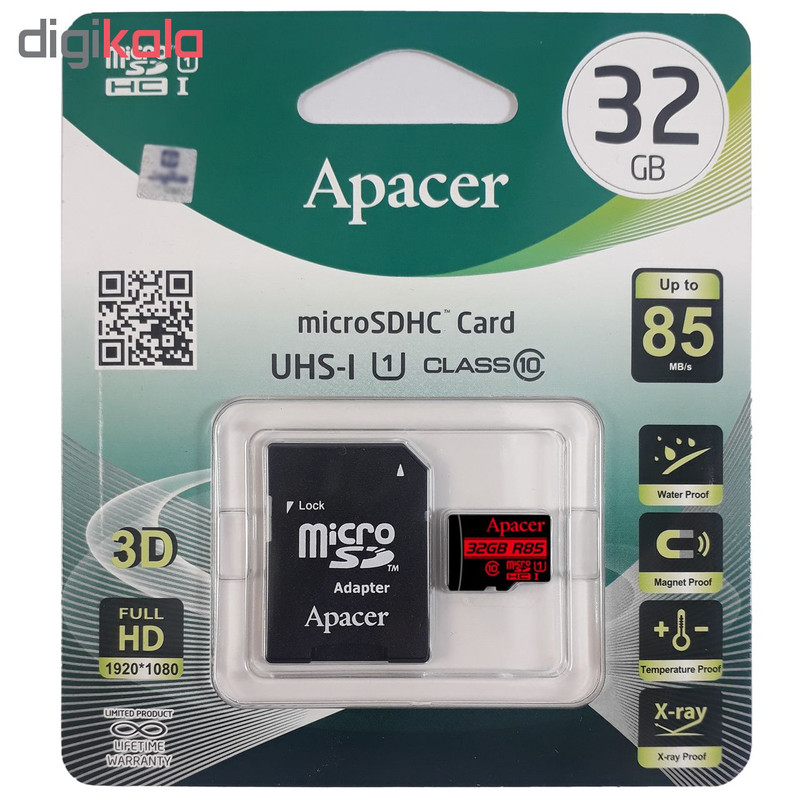 کارت حافظه microSDHC اپیسر مدل AP32G کلاس 10 استاندارد UHS-I U1 سرعت 85MBps ظرفیت 32 گیگابایت به همراه آداپتور SD بسته 4 عددی