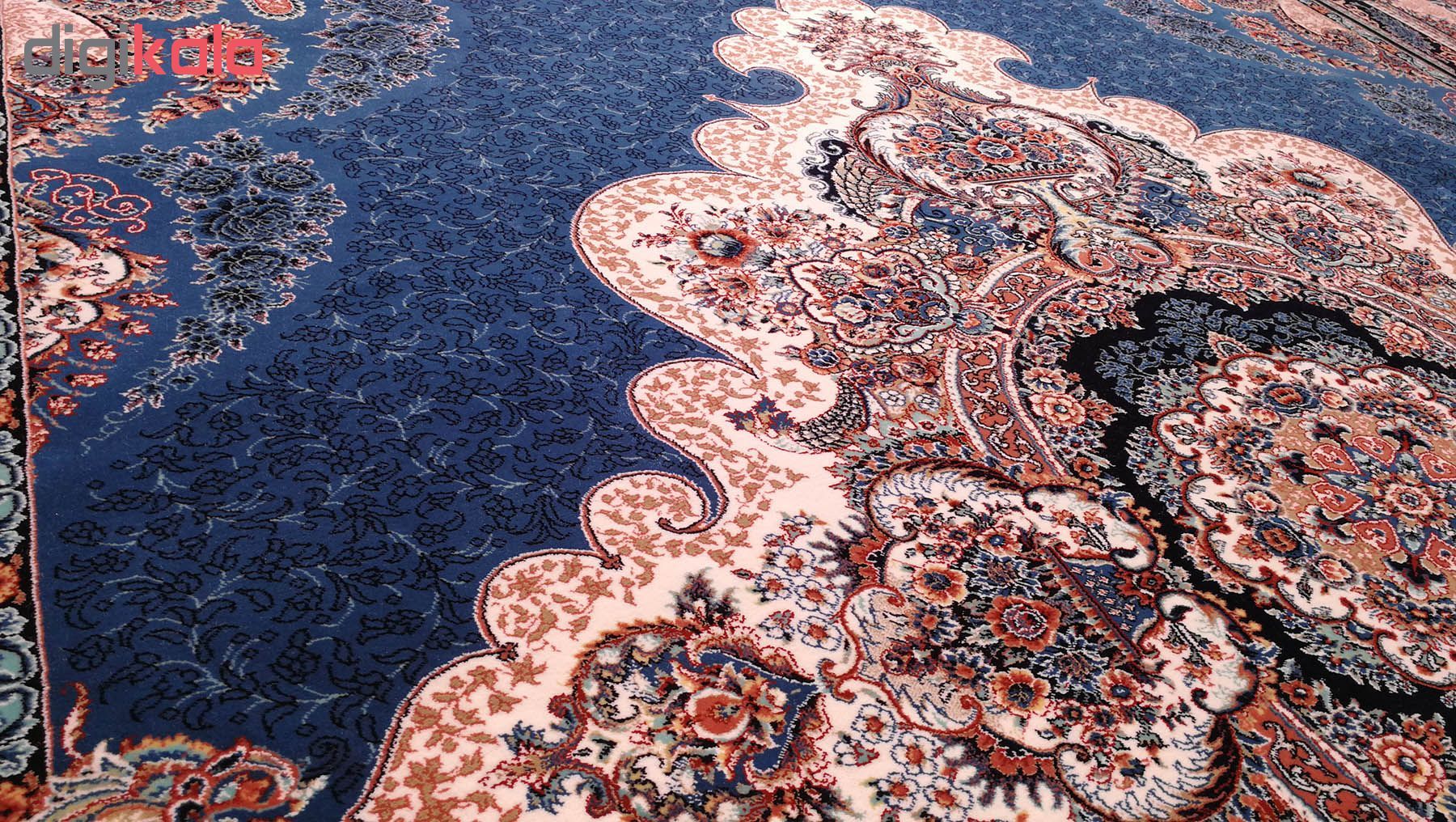 فرش ماشینی زمرد مشهد مدل گلایل زمینه آبی
