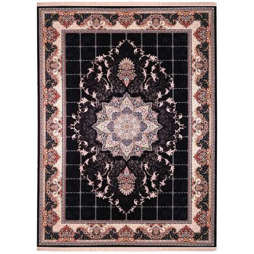 فرش ماشینی زمرد مشهد مدل تاج فیروزه زمینه سورمه ای