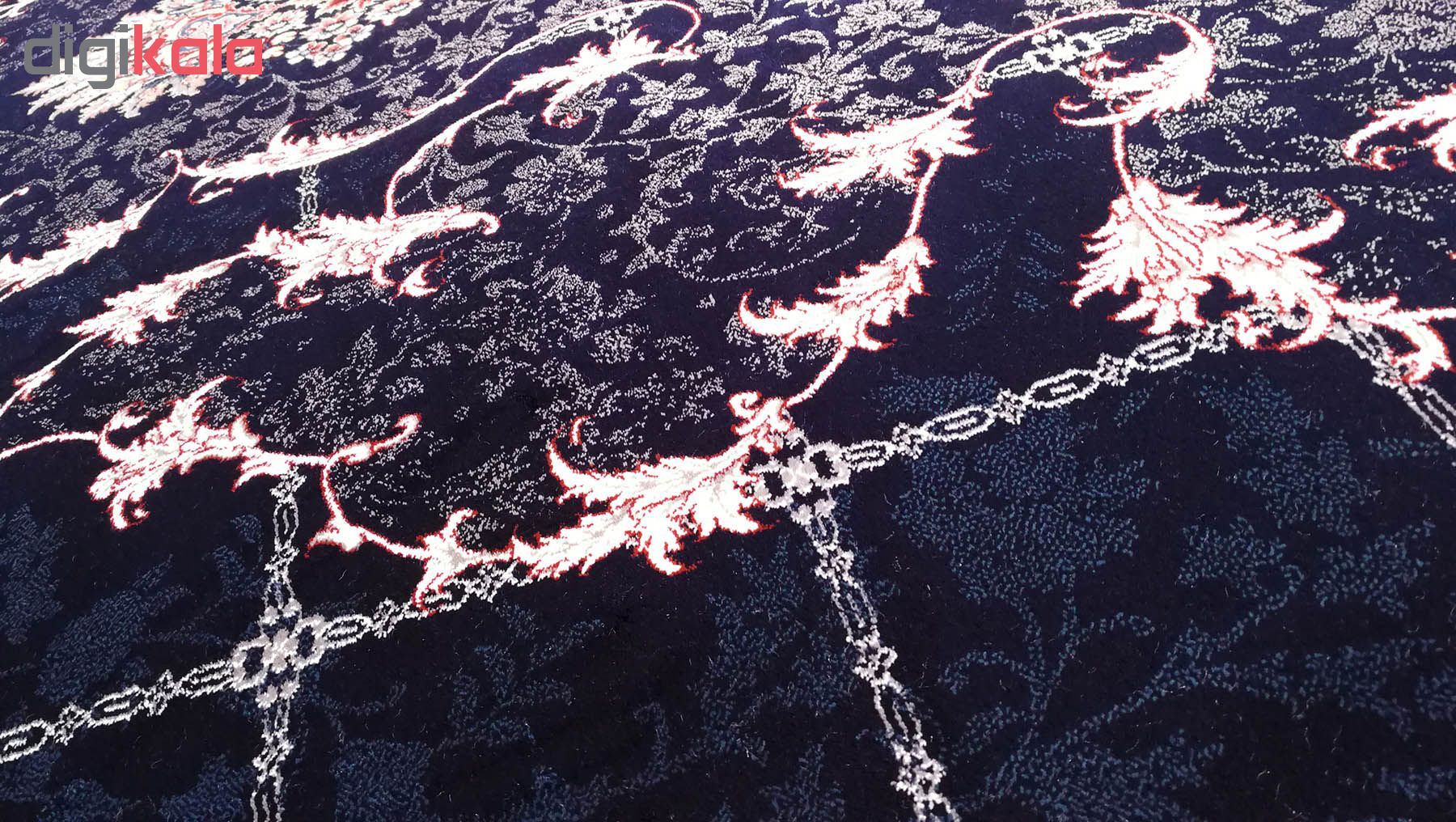 فرش ماشینی زمرد مشهد مدل تاج فیروزه زمینه سورمه ای