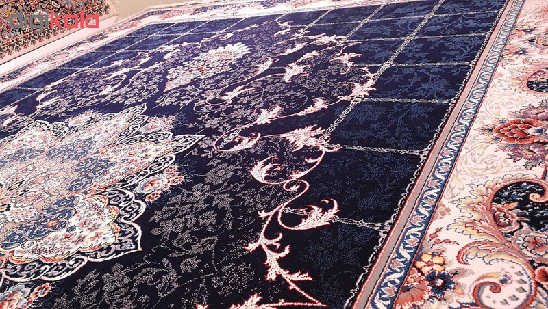 فرش ماشینی زمرد مشهد مدل تاج فیروزه زمینه سورمه ای