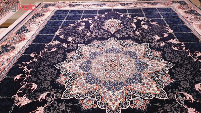 فرش ماشینی زمرد مشهد مدل تاج فیروزه زمینه سورمه ای